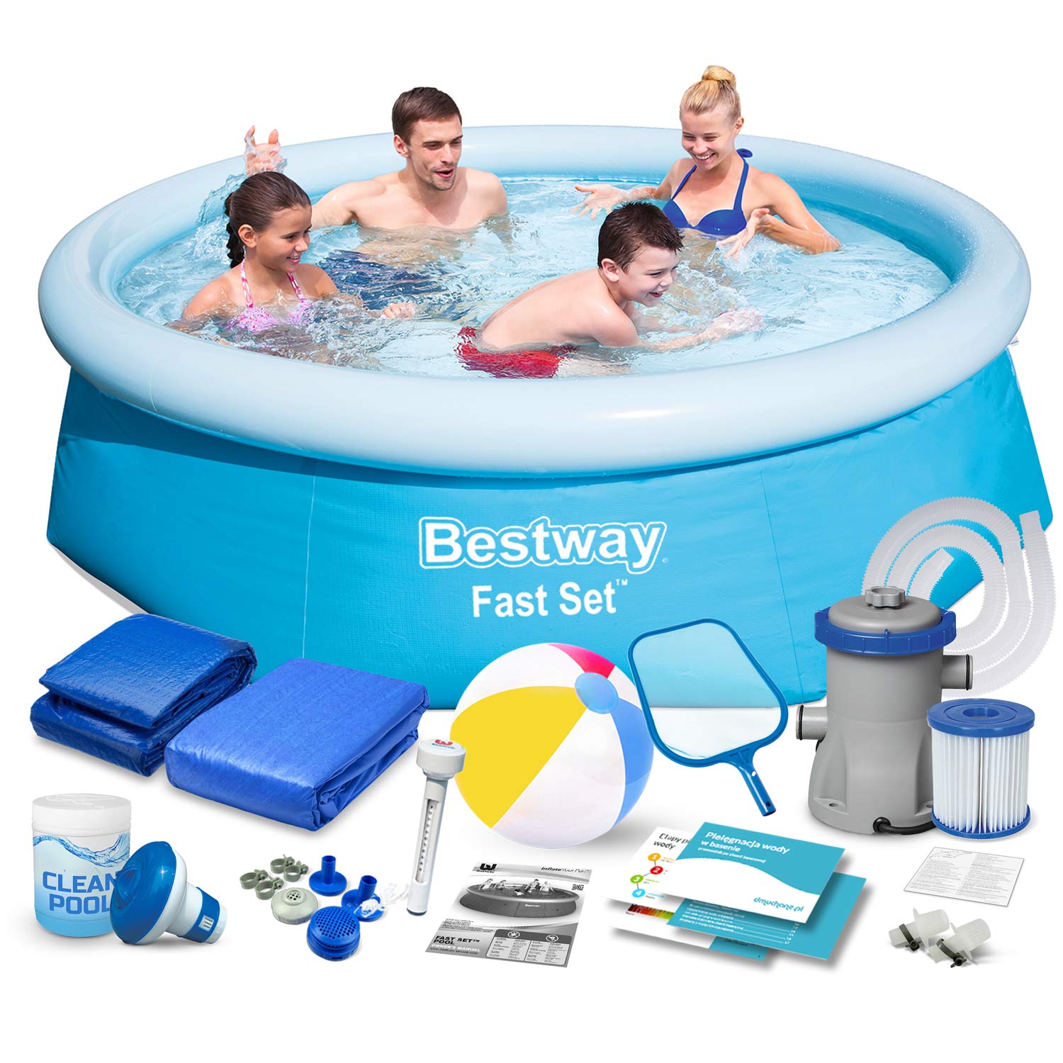 Basen ogrodowy rozporowy z pompą 244 x 66 cm 16w1 Bestway 57268