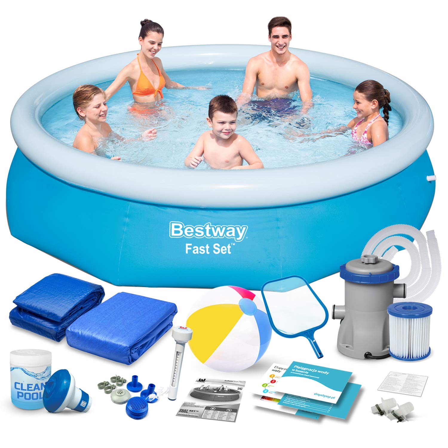 Basen ogrodowy rozporowy z pompą 305 x 76 cm 15w1 Bestway 57270