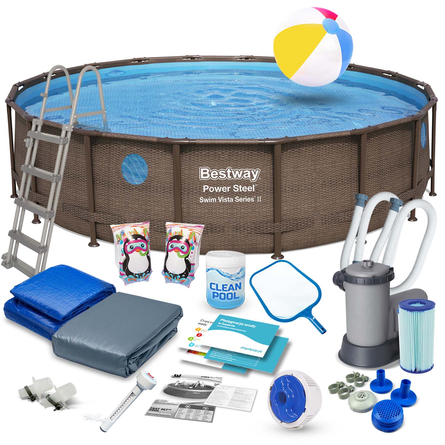 Basen ogrodowy stelażowy 549x122 zestaw 18w1 Bestway 56977